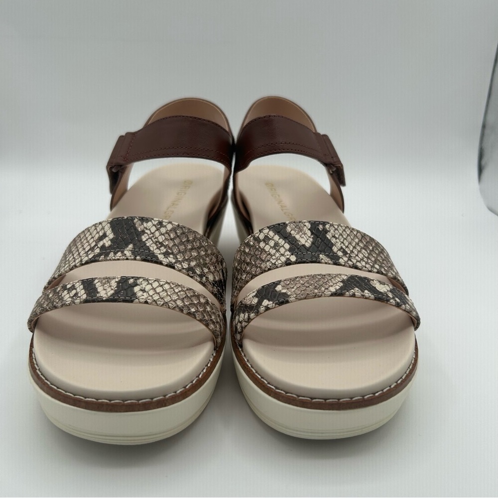 New Cole Haan OG Peyton Flatform Pecan Leather Sandal Snake Print (Size 9B) - Picture 2 of 9